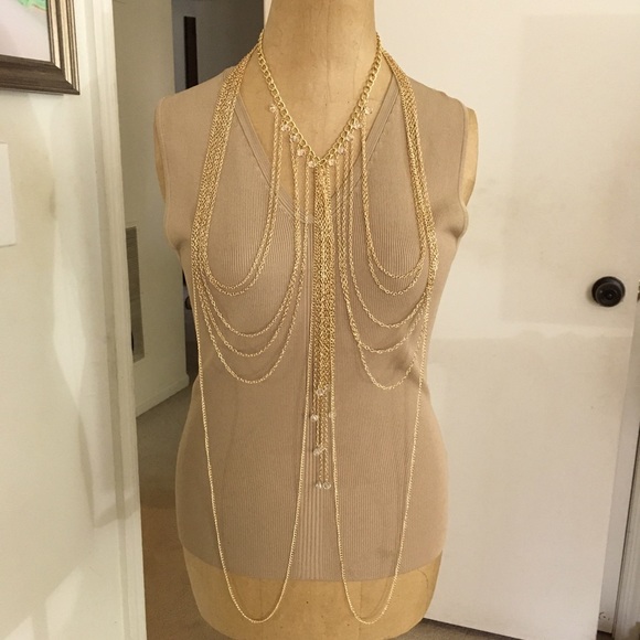 No brand Jewelry - Facetted Clear Glass Beaded Multi Strand All Over Body Chain  Goldplated